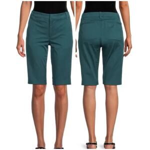 Vince NWT Teal Coin Pocket Stretch Cotton Bermuda Shorts Size 16 Flat Front